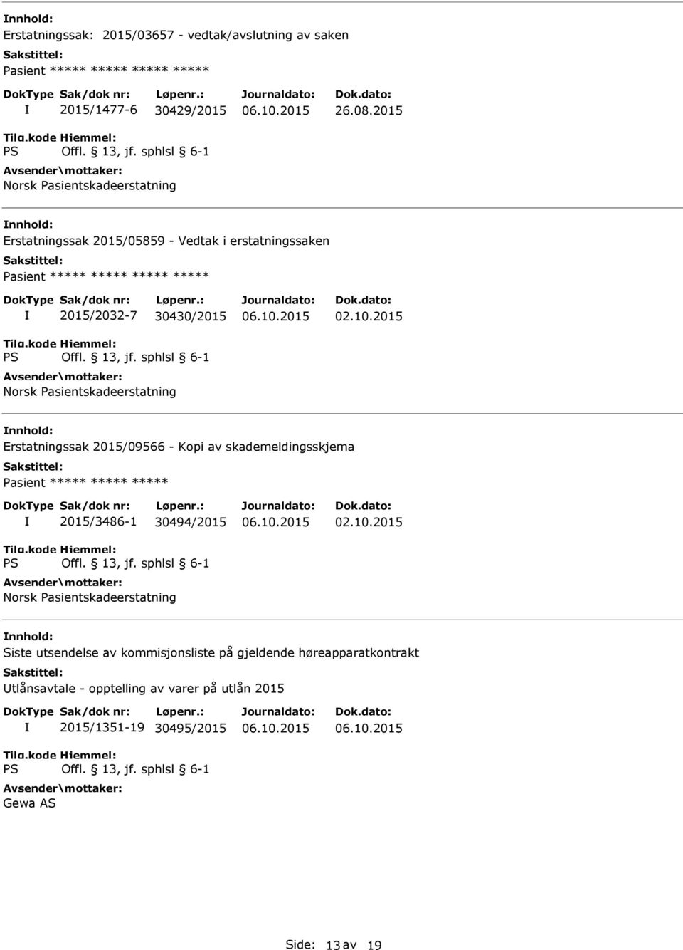 2015 Erstatningssak 2015/09566 - Kopi av skademeldingsskjema 2015/3486-1 30494/2015 Norsk Pasientskadeerstatning 02.10.