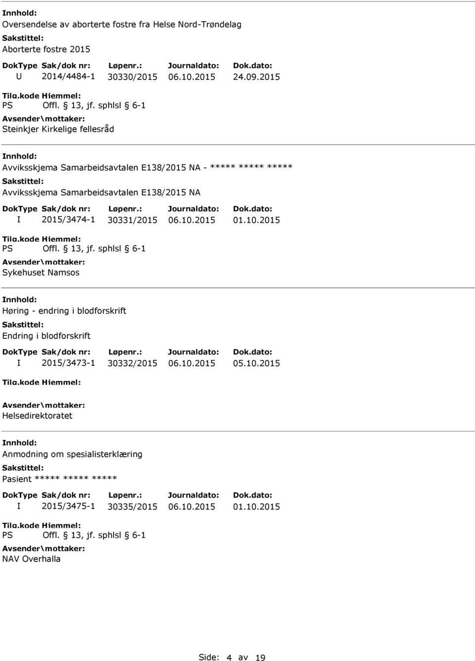 2015 Avviksskjema Samarbeidsavtalen E138/2015 NA - ***** ***** ***** Avviksskjema Samarbeidsavtalen E138/2015 NA