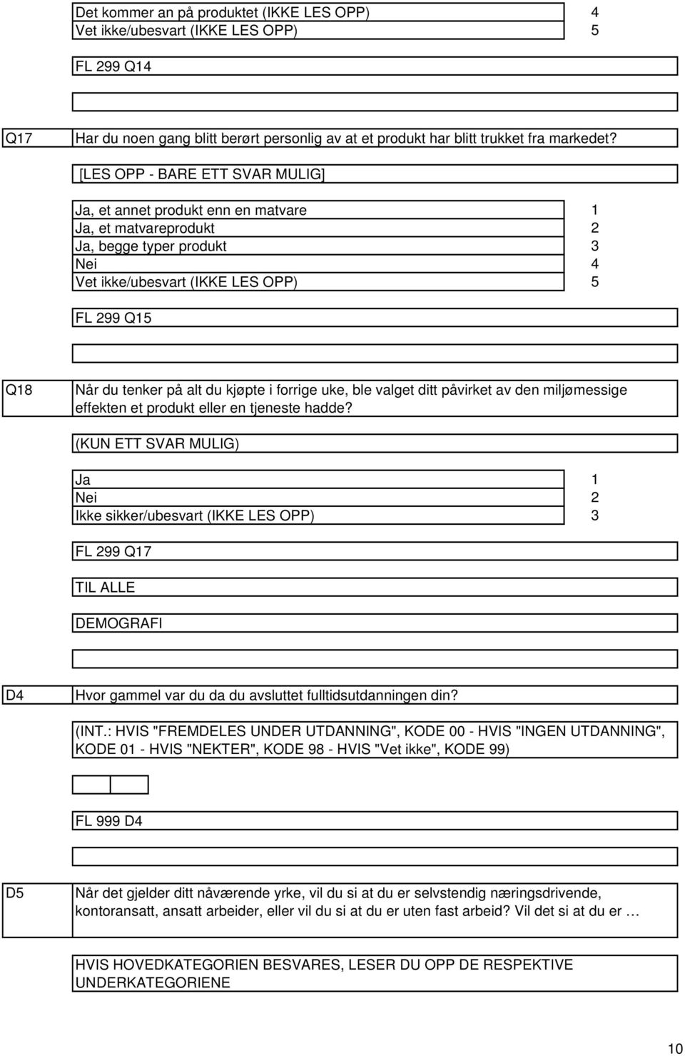 miljømessige effekten et produkt eller en tjeneste hadde? (KUN ETT SVAR MULIG) FL 99 Q7 TIL ALLE DEMOGRAFI D Hvor gammel var du da du avsluttet fulltidsutdanningen din? (INT.
