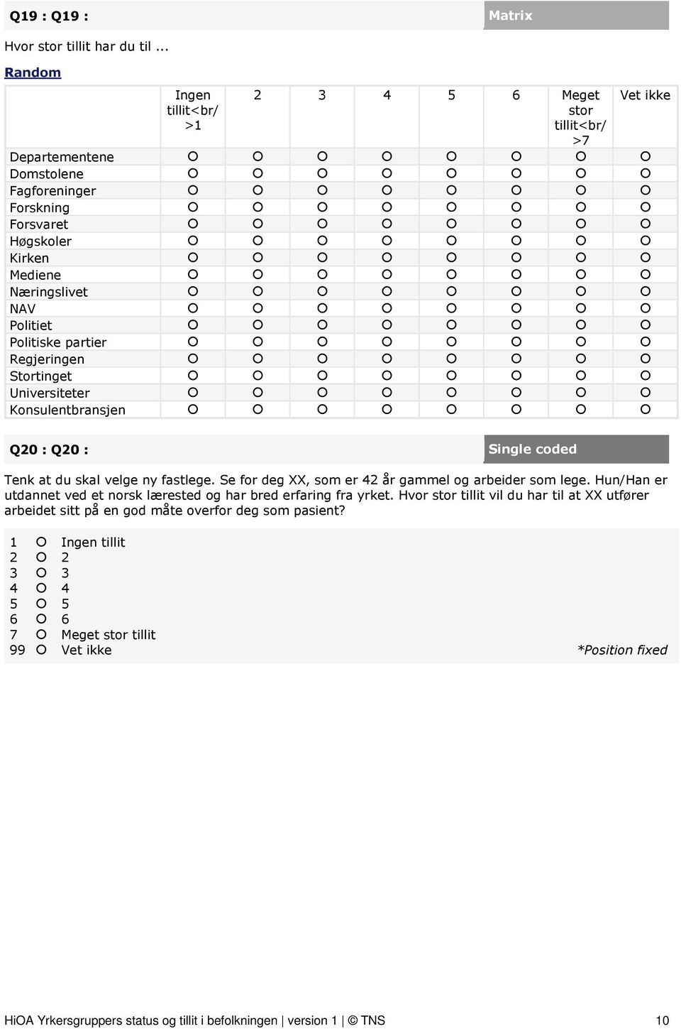 Regjeringen Stortinget Universiteter Konsulentbransjen Q20 : Q20 : Tenk at du skal velge ny fastlege. Se for deg XX, som er 42 år gammel og arbeider som lege.