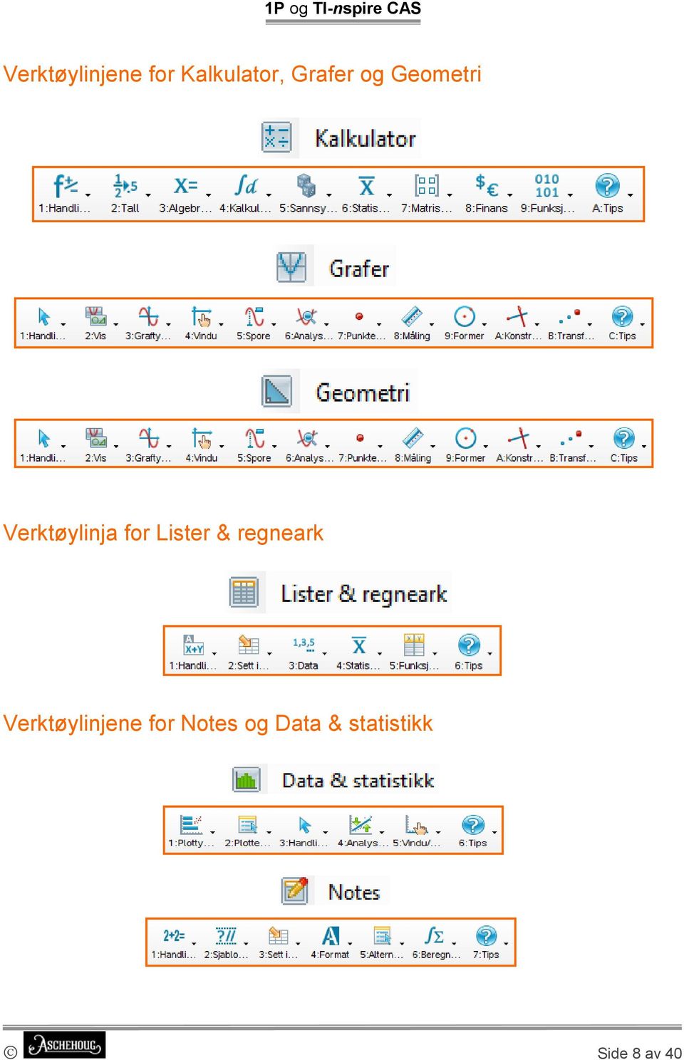 Lister & regneark Verktøylinjene