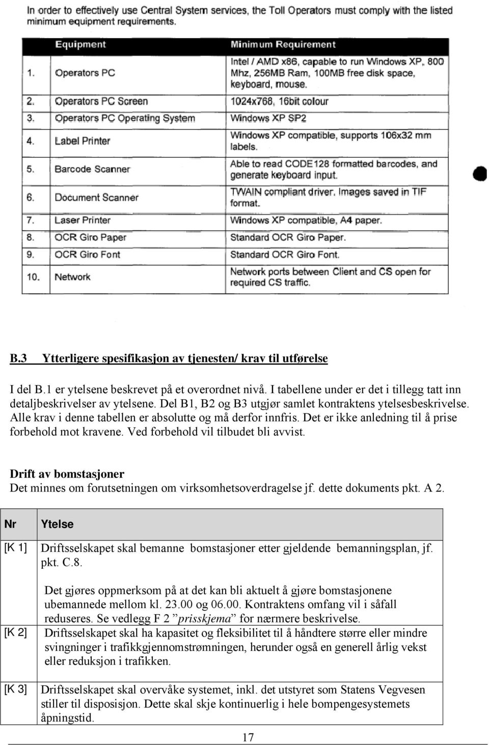 Ved forbehold vil tilbudet bli avvist. Drift av bomstasjoner Det minnes om forutsetningen om virksomhetsoverdragelse jf. dette dokuments pkt. A 2.