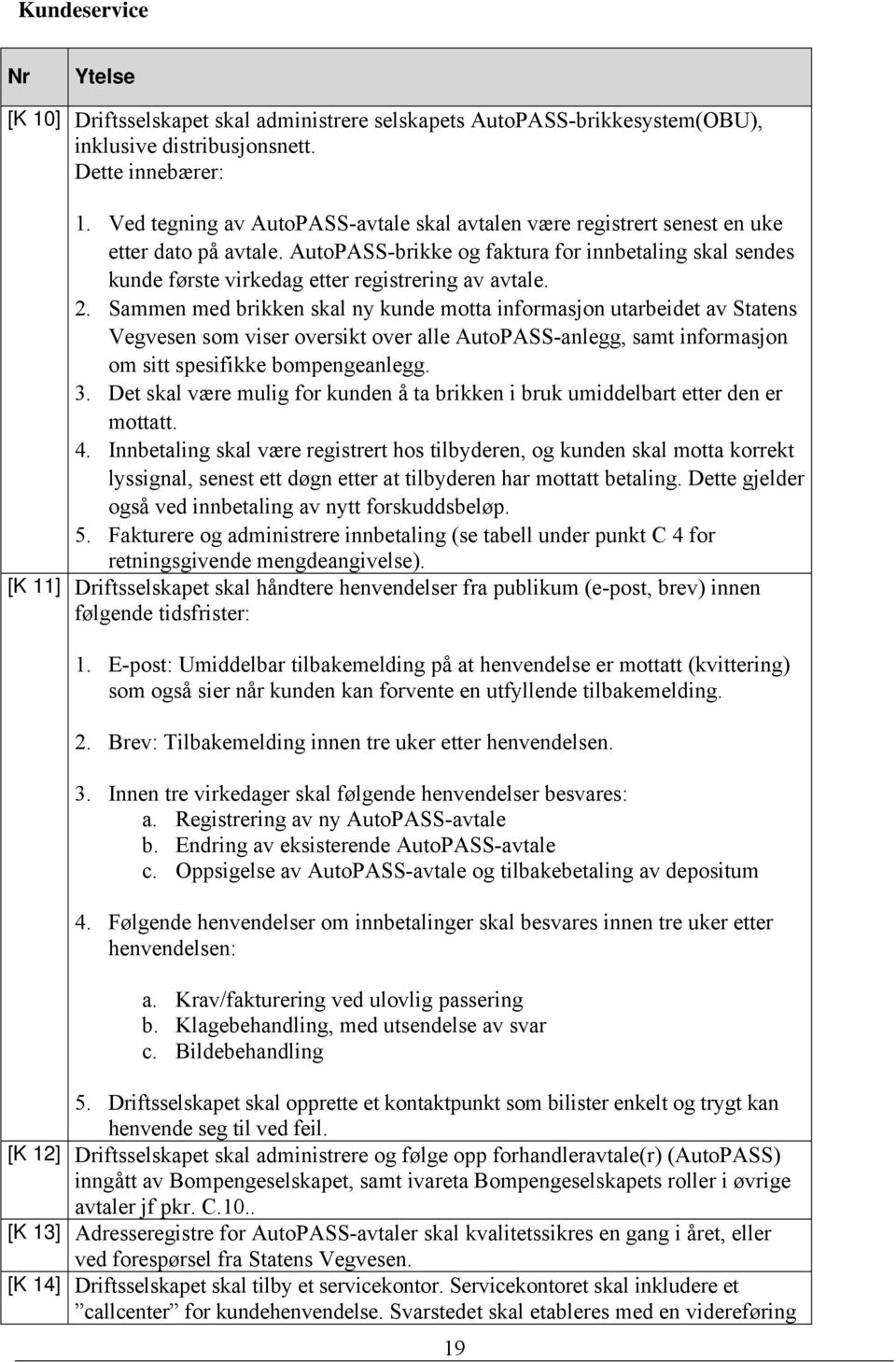 AutoPASS-brikke og faktura for innbetaling skal sendes kunde første virkedag etter registrering av avtale. 2.