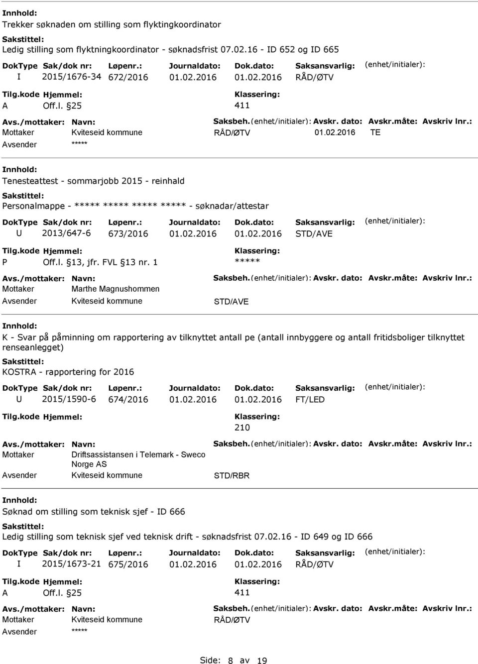 STD/VE K - Svar på påminning om rapportering av tilknyttet antall pe (antall innbyggere og antall fritidsboliger tilknyttet renseanlegget) KOSTR - rapportering for 2016 2015/1590-6