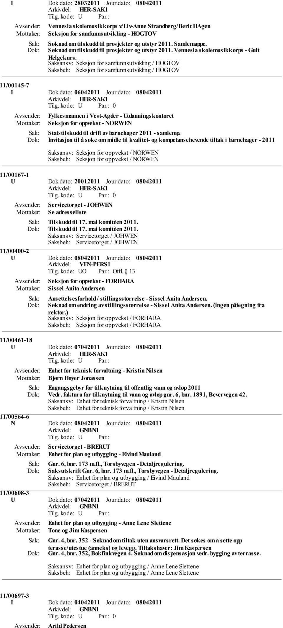 Saksansv: Seksjon for samfunnsutvikling / HOGTOV Saksbeh: Seksjon for samfunnsutvikling / HOGTOV 11/00145-7 I Dok.dato: 06042011 Jour.