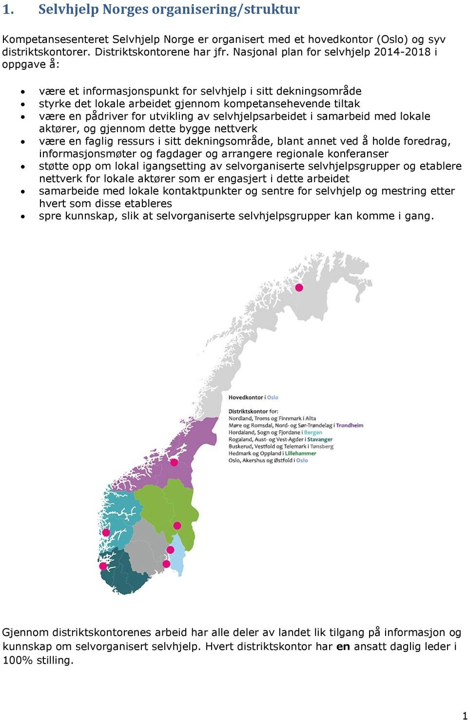 utvikling av selvhjelpsarbeidet i samarbeid med lokale aktører, og gjennom dette bygge nettverk være en faglig ressurs i sitt dekningsområde, blant annet ved å holde foredrag, informasjonsmøter og