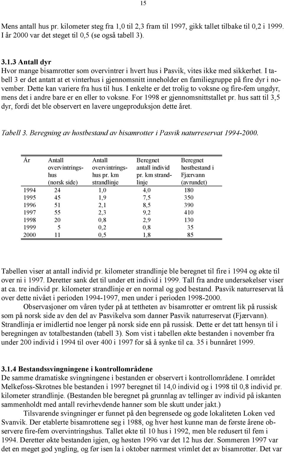 I enkelte er det trolig to voksne og fire-fem ungdyr, mens det i andre bare er en eller to voksne. For 1998 er gjennomsnittstallet pr.