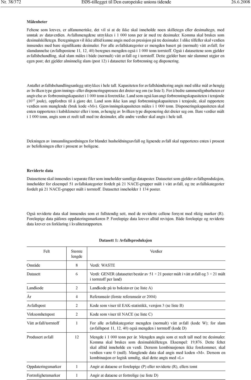 Avfallsmengdene uttrykkes i 1 000 tonn per år med tre desimaler. Komma skal brukes som desimalskilletegn. Beregningen vil ikke alltid kunne angis med en presisjon på tre desimaler.