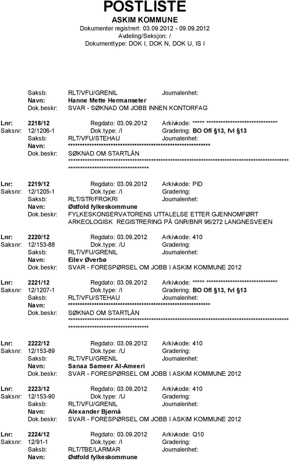 2012 Arkivkode: PID Saksnr: 12/1205-1 Dok.