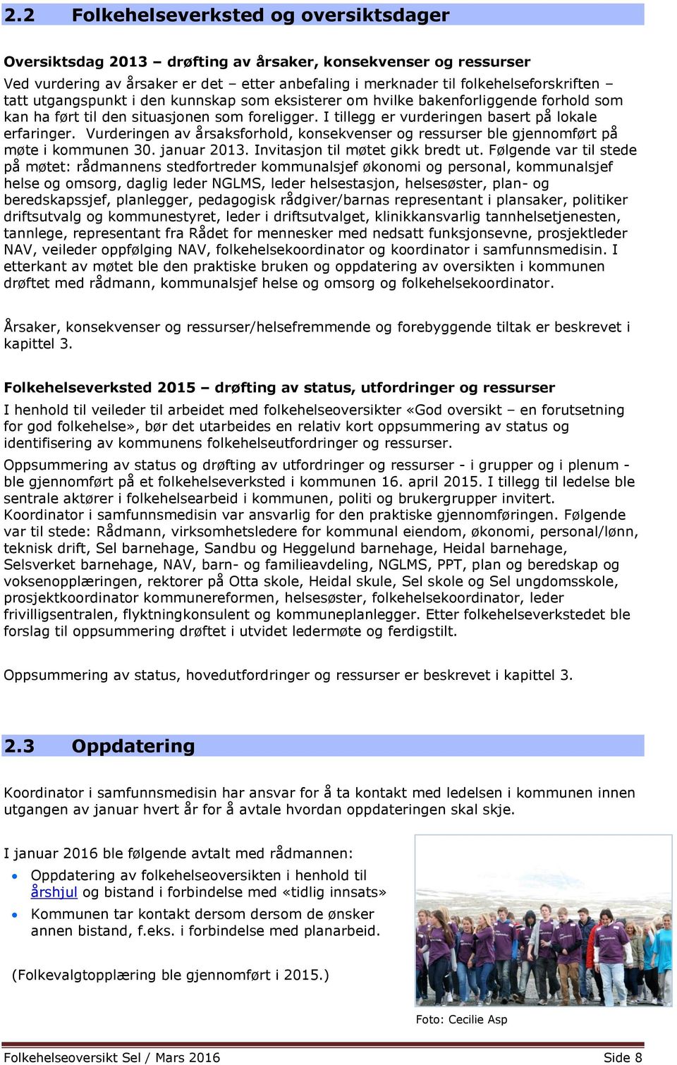 Vurderingen av årsaksforhold, konsekvenser og ressurser ble gjennomført på møte i kommunen 30. januar 2013. Invitasjon til møtet gikk bredt ut.