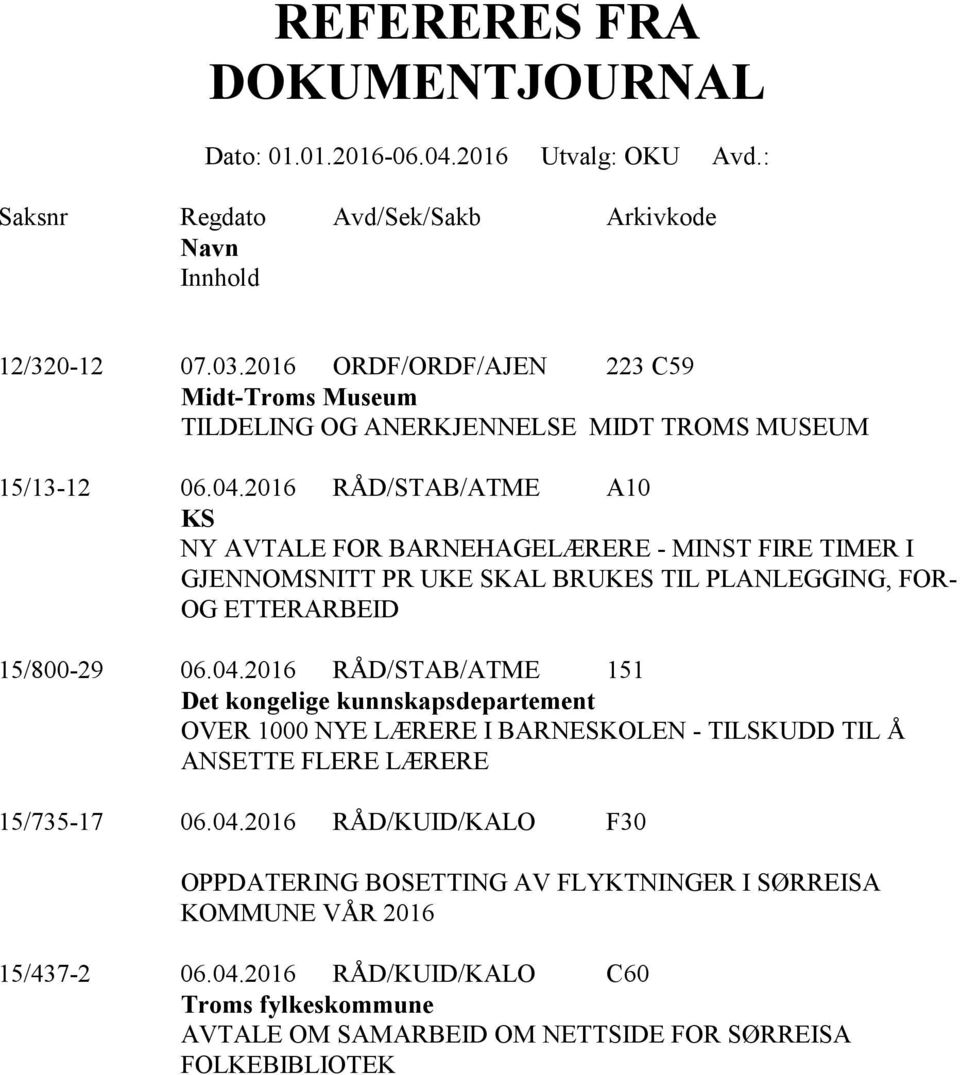 2016 RÅD/STAB/ATME A10 KS NY AVTALE FOR BARNEHAGELÆRERE - MINST FIRE TIMER I GJENNOMSNITT PR UKE SKAL BRUKES TIL PLANLEGGING, FOR- OG ETTERARBEID 15/800-29 06.04.