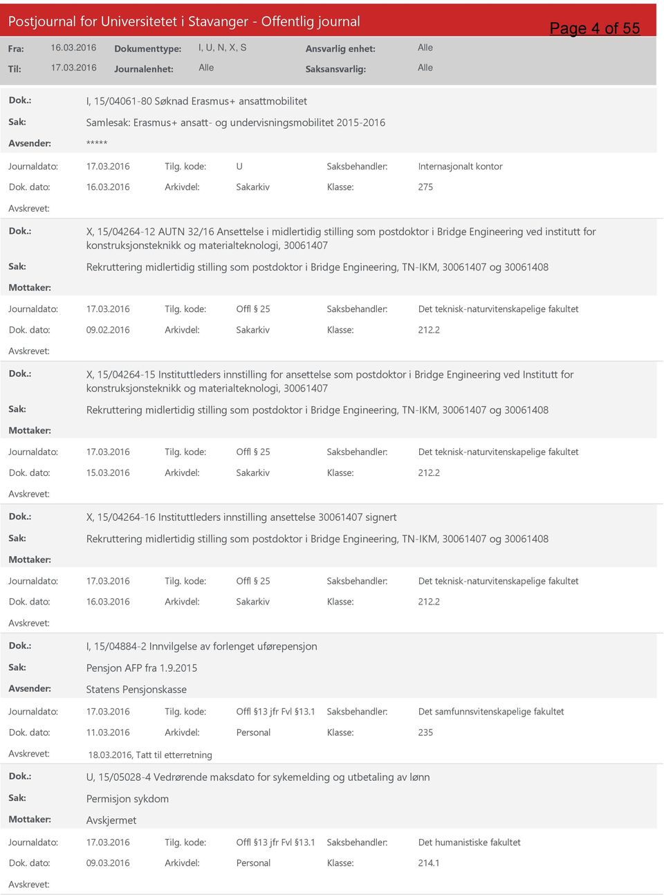 2016 Arkivdel: Sakarkiv 275 X, 15/04264-12 ATN 32/16 Ansettelse i midlertidig stilling som postdoktor i Bridge Engineering ved institutt for konstruksjonsteknikk og materialteknologi, 30061407