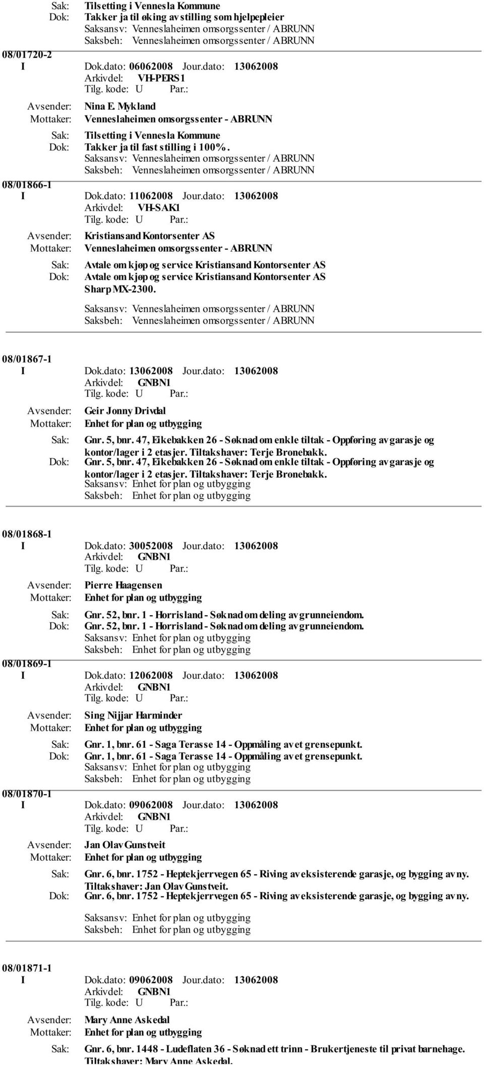 Saksansv: Venneslaheimen omsorgssenter / ABRUNN Saksbeh: Venneslaheimen omsorgssenter / ABRUNN 08/01866-1 I Dok.dato: 11062008 Jour.