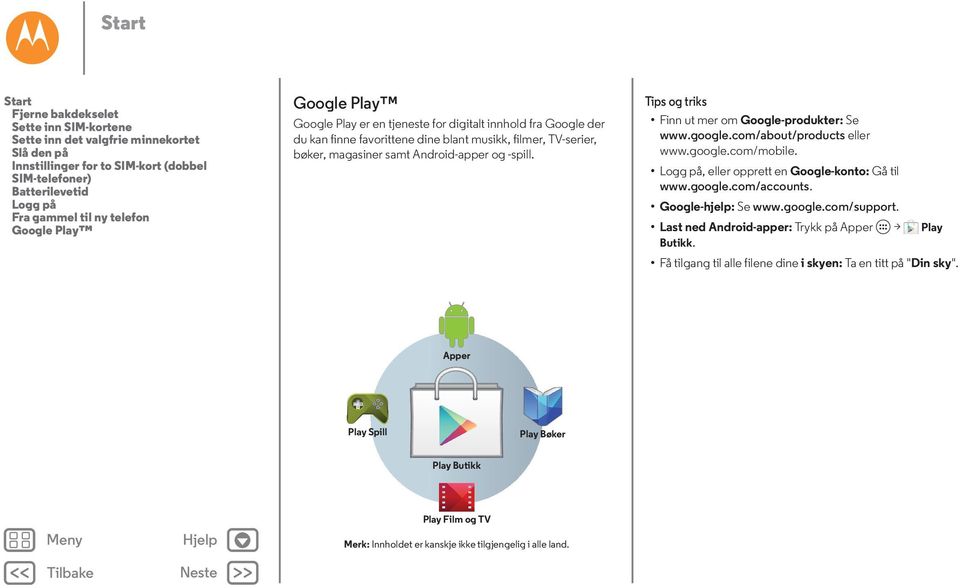 -spill. Tips og triks Finn ut mer om Google-produkter: Se www.google.com/about/products eller www.google.com/mobile. Logg på, eller opprett en Google-konto: Gå til www.google.com/accounts.