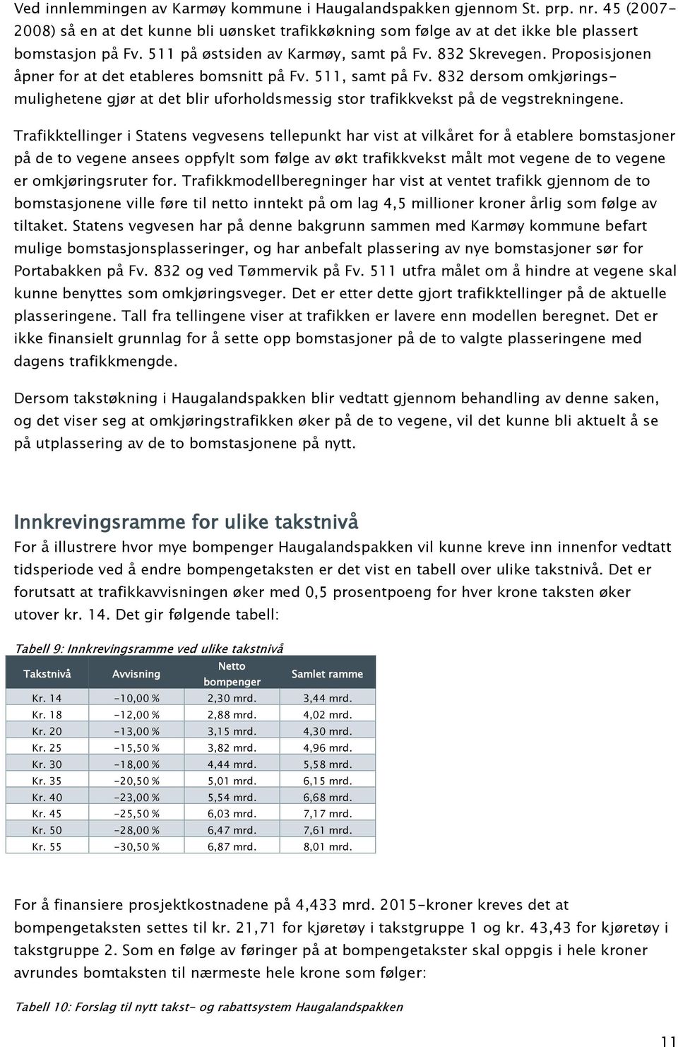 832 dersom omkjøringsmulighetene gjør at det blir uforholdsmessig stor trafikkvekst på de vegstrekningene.