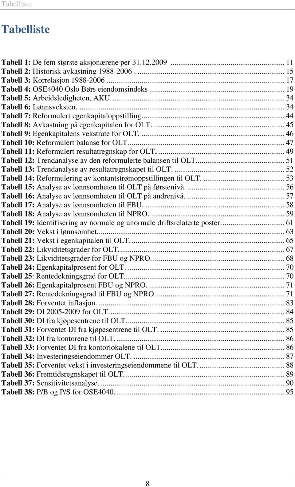 ... 44 Tabell 8: Avkastning på egenkapitalen for OLT.... 45 Tabell 9: Egenkapitalens vekstrate for OLT.... 46 Tabell 10: Reformulert balanse for OLT.