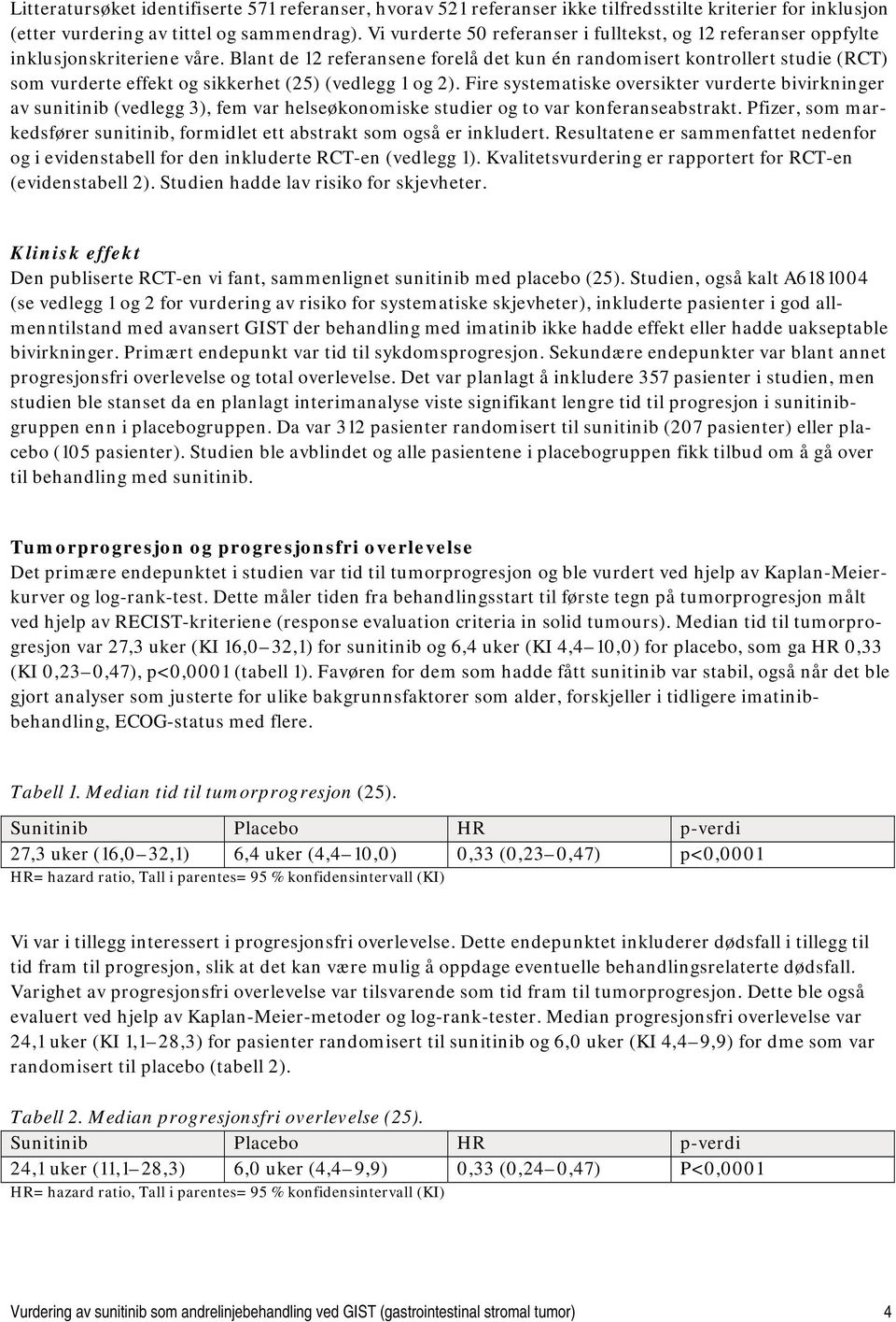 Blant de 12 referansene forelå det kun én randomisert kontrollert studie (RCT) som vurderte effekt og sikkerhet (25) (vedlegg 1 og 2).