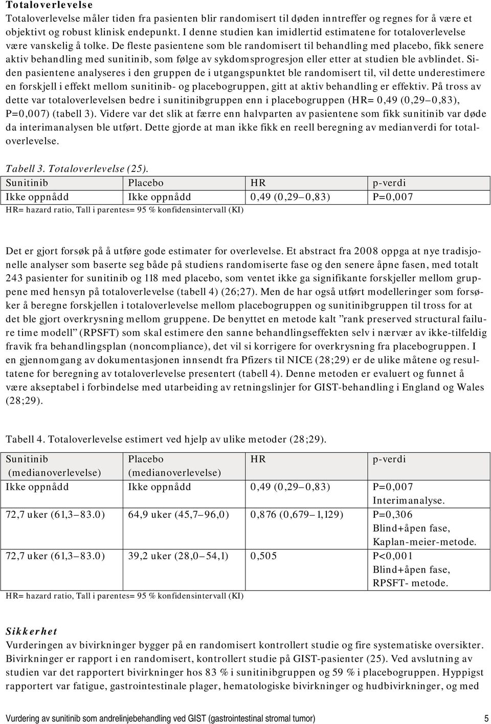 De fleste pasientene som ble randomisert til behandling med placebo, fikk senere aktiv behandling med sunitinib, som følge av sykdomsprogresjon eller etter at studien ble avblindet.