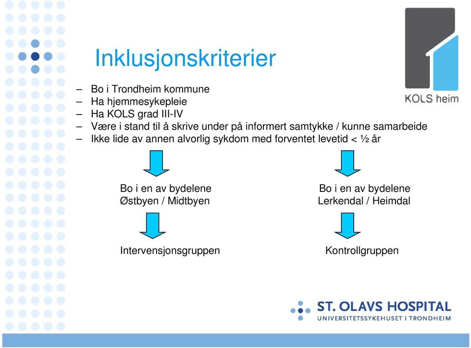 av annen alvorlig sykdom med forventet levetid < ½ år Bo i en av bydelene Bo i en