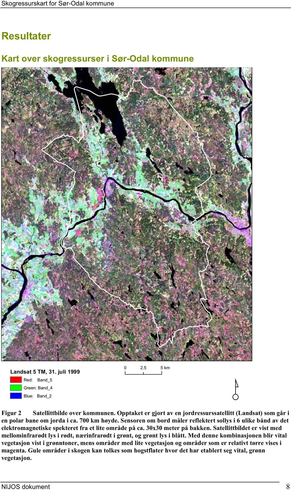 Sensoren om bord måler reflektert sollys i 6 ulike bånd av det elektromagnetiske spekteret fra et lite område på ca. 30x30 meter på bakken.