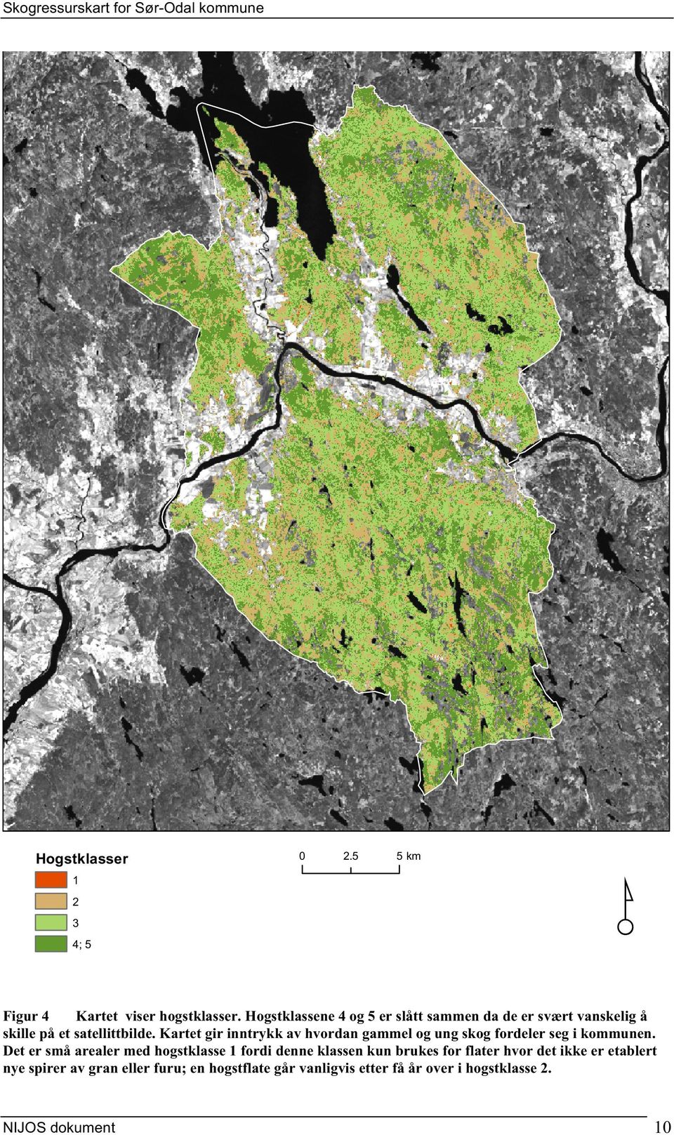 Kartet gir inntrykk av hvordan gammel og ung skog fordeler seg i kommunen.