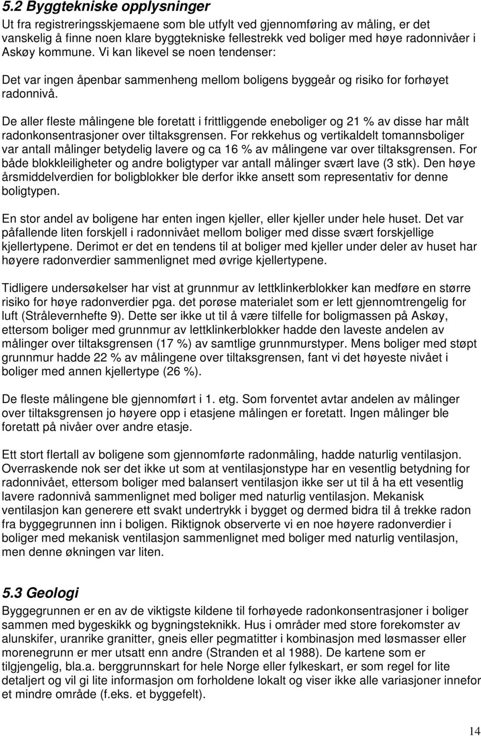 De aller fleste målingene ble foretatt i frittliggende eneboliger og 21 % av disse har målt radonkonsentrasjoner over tiltaksgrensen.