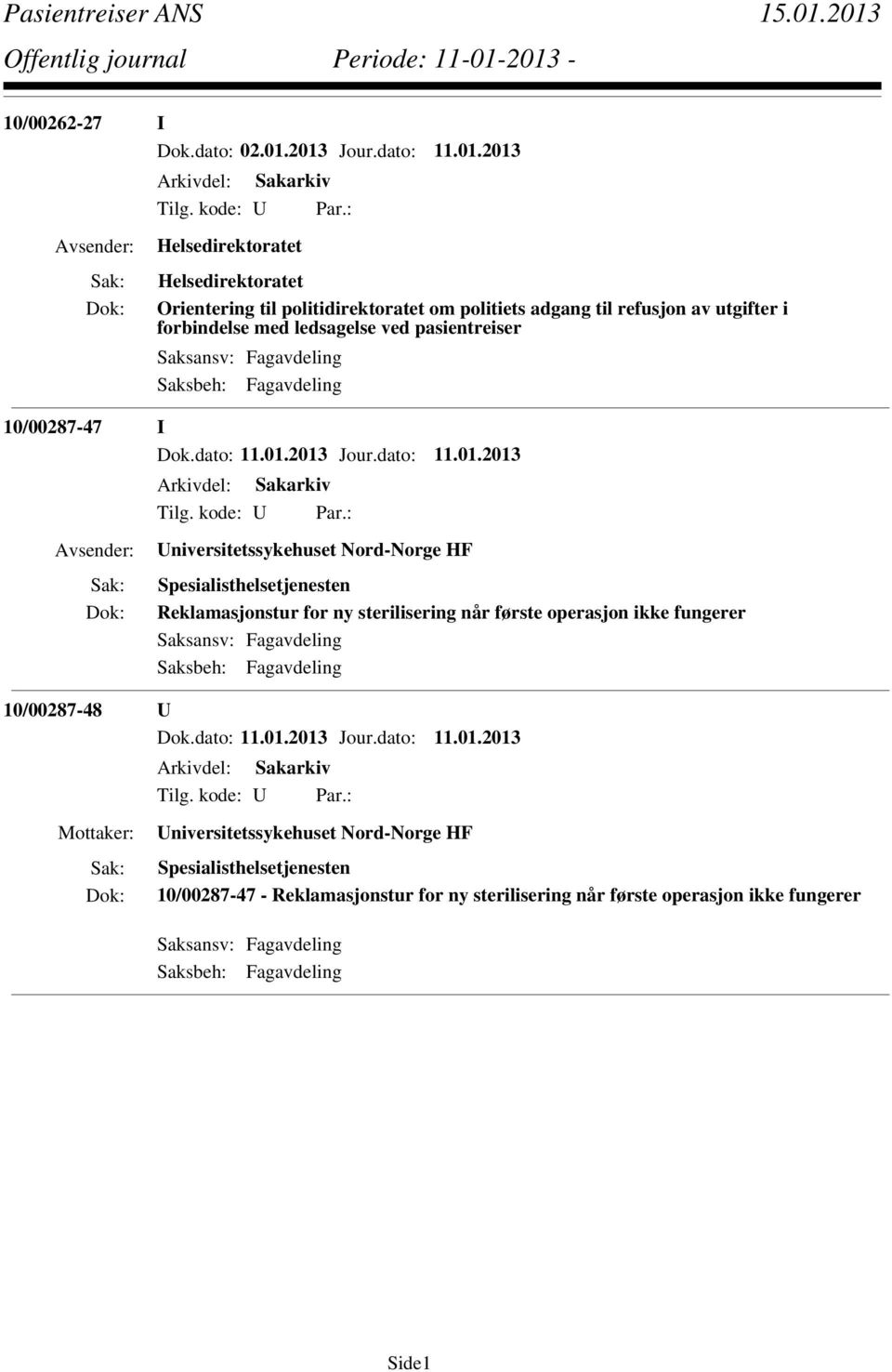 utgifter i forbindelse med ledsagelse ved pasientreiser 10/00287-47 I Universitetssykehuset Nord-Norge HF Spesialisthelsetjenesten