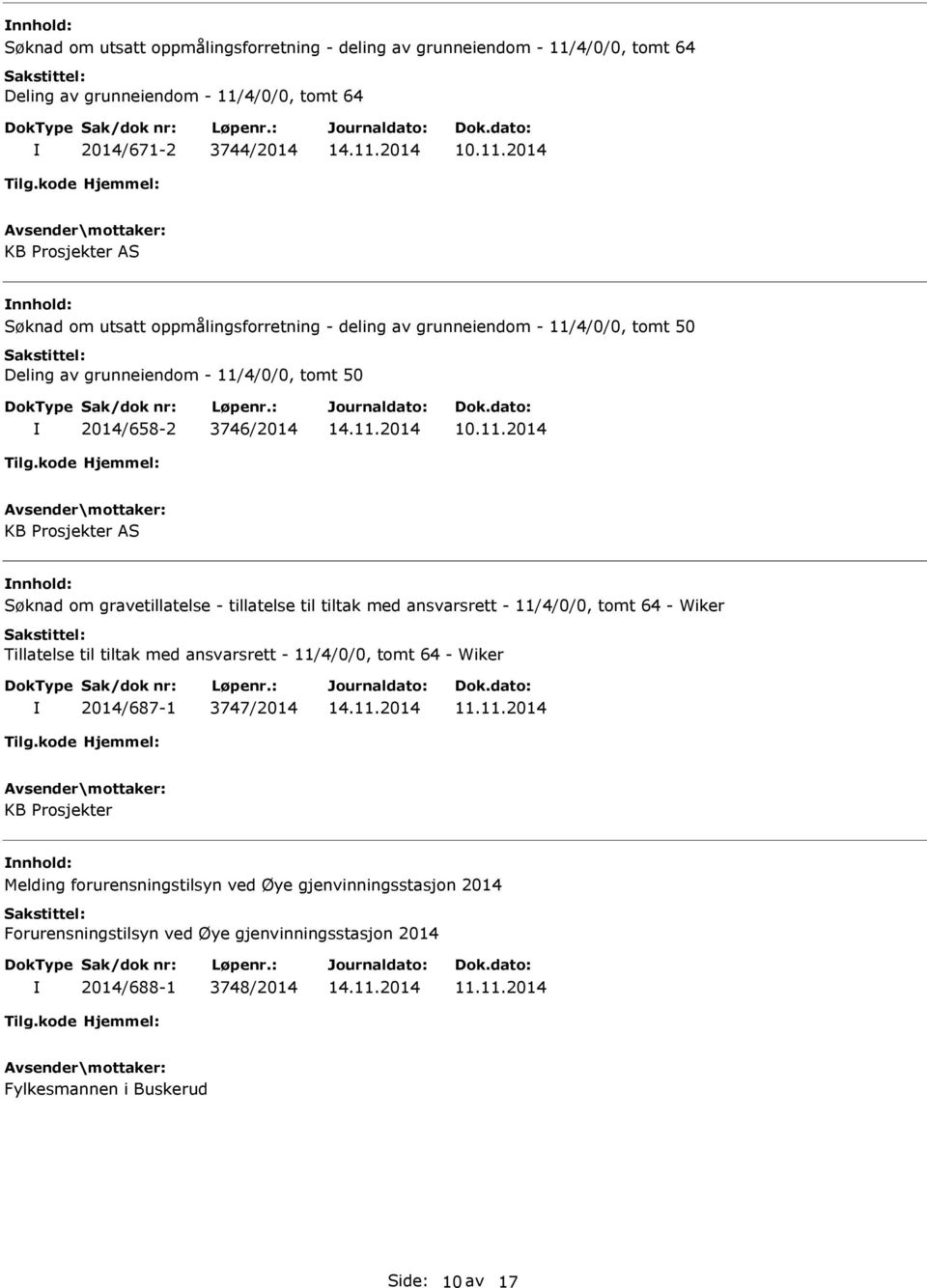 gravetillatelse - tillatelse til tiltak med ansvarsrett - 11/4/0/0, tomt 64 - Wiker Tillatelse til tiltak med ansvarsrett - 11/4/0/0, tomt 64 - Wiker 2014/687-1 3747/2014 KB