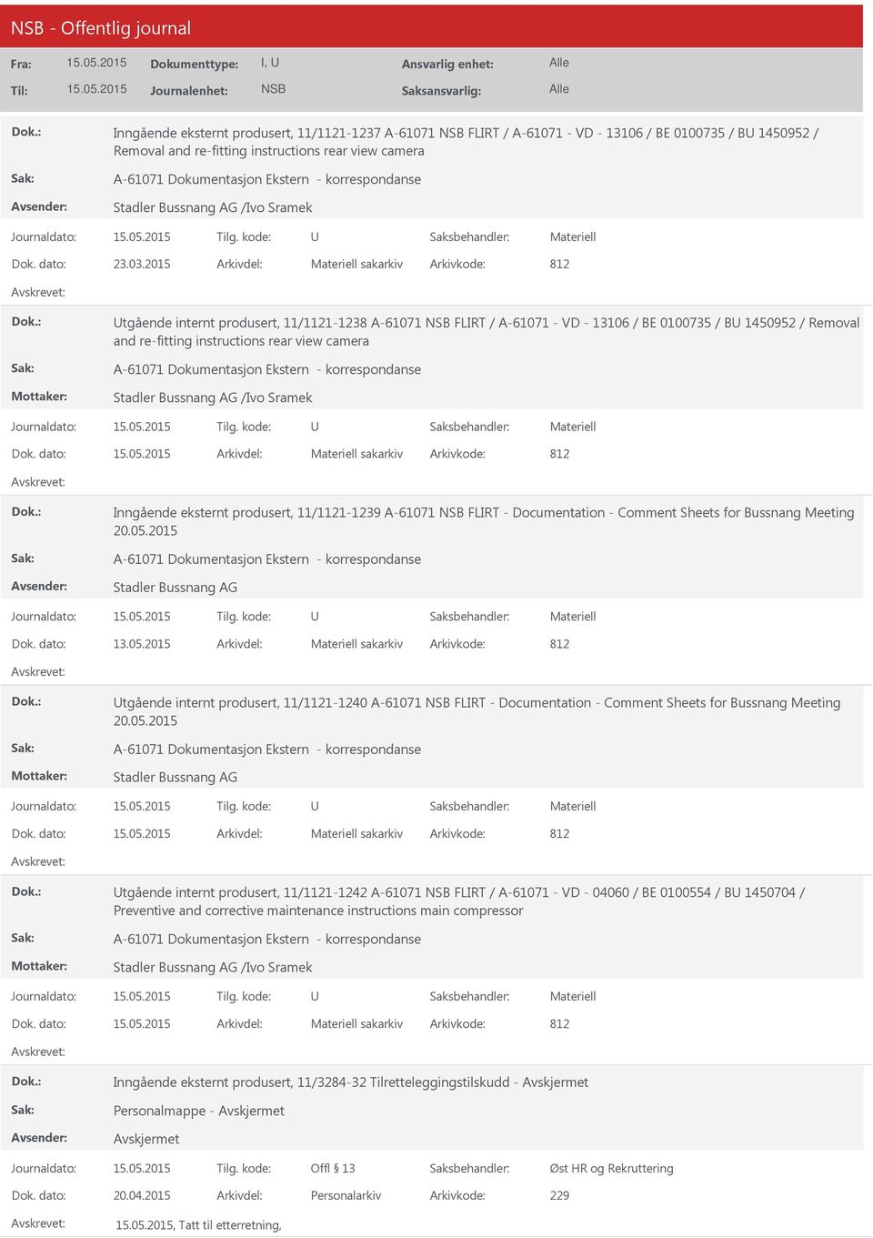 dato: Arkivdel: sakarkiv Arkivkode: 812 Inngående eksternt produsert, 11/1121-1239 A-61071 FLIRT - Documentation - Comment Sheets for Bussnang Meeting 20.05.