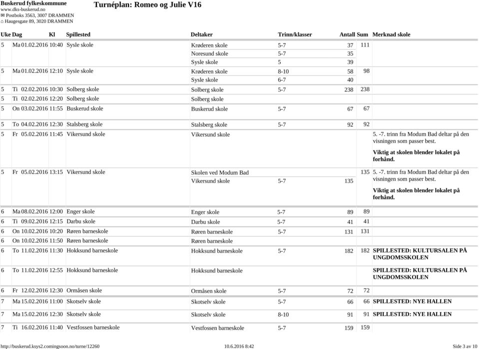 -7. trinn fra Modum Bad deltar på den visningen som passer best. 111 98 Viktig at skolen blender lokalet på forhånd. 5 Fr 05.02.