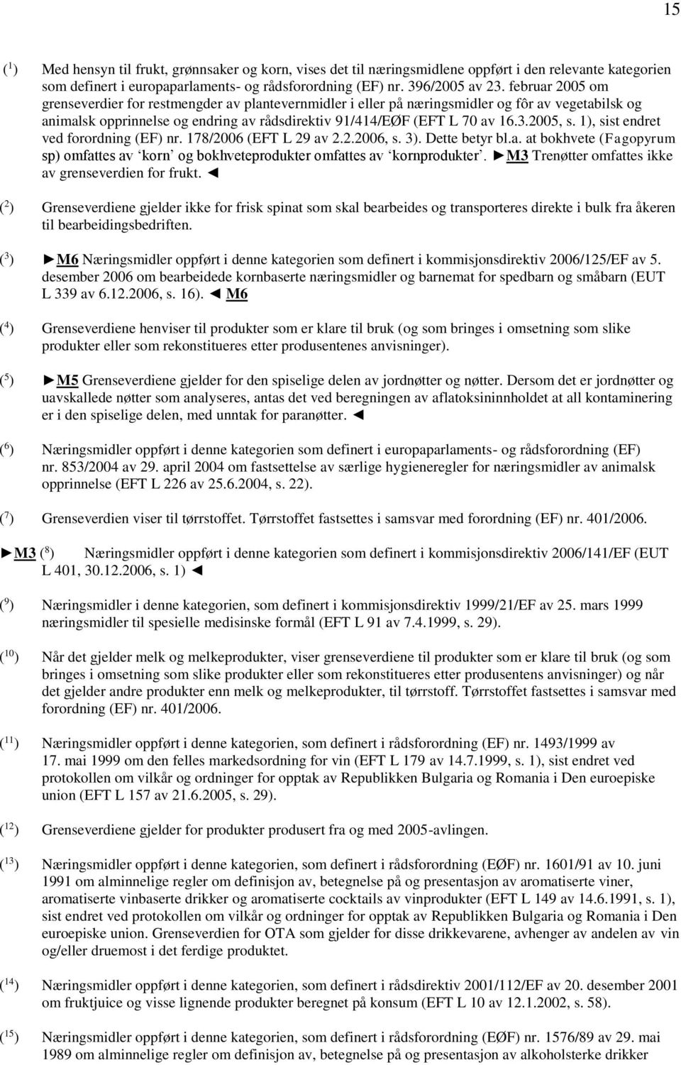 2005, s. 1), sist endret ved forordning (EF) nr. 178/2006 (EFT L 29 av 2.2.2006, s. 3). Dette betyr bl.a. at bokhvete (Fagopyrum sp) omfattes av korn og bokhveteprodukter omfattes av kornprodukter.