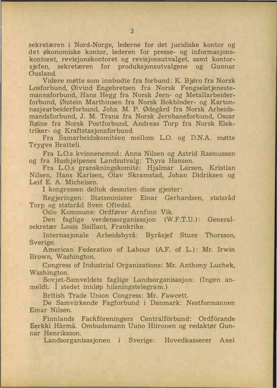 BjØro fra Norsk Losforbund, Øivind Engebretsen fra Norsk Fengselstjenestemannsforbund, Hans Hegg fra Norsk Jern- og Metallarbeiderforbund, Øistein Marthinsen fra Norsk Bokbinder- og Kartonnasj