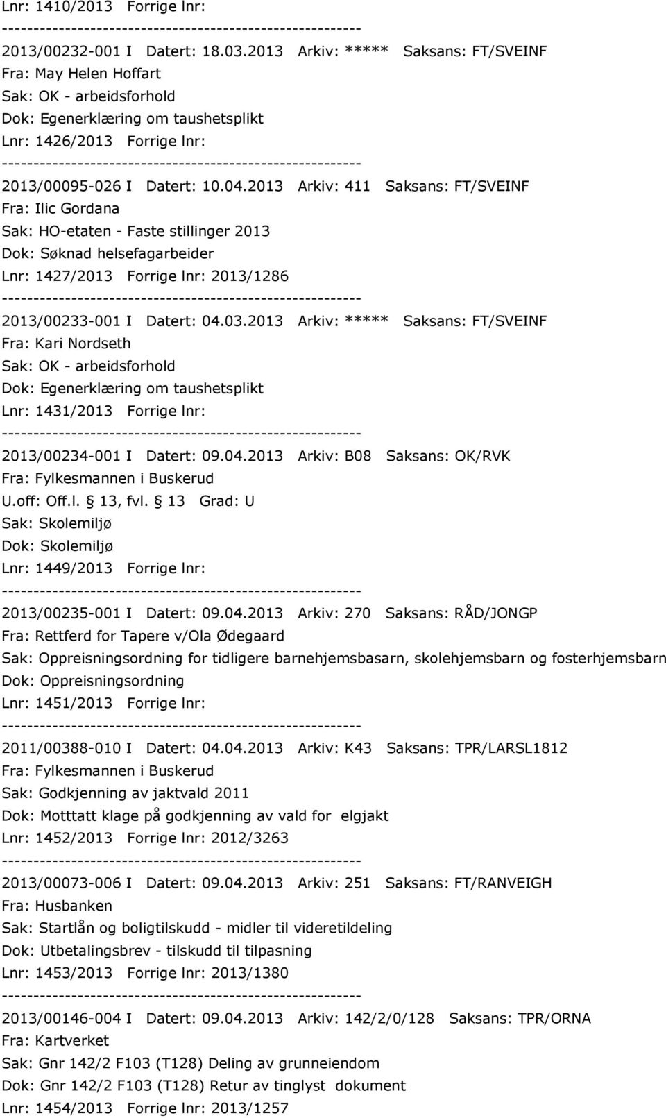 2013 Arkiv: 411 Saksans: FT/SVEINF Fra: Ilic Gordana Sak: HO-etaten - Faste stillinger 2013 Dok: Søknad helsefagarbeider Lnr: 1427/2013 Forrige lnr: 2013/1286 2013/00233-001 I Datert: 04.03.