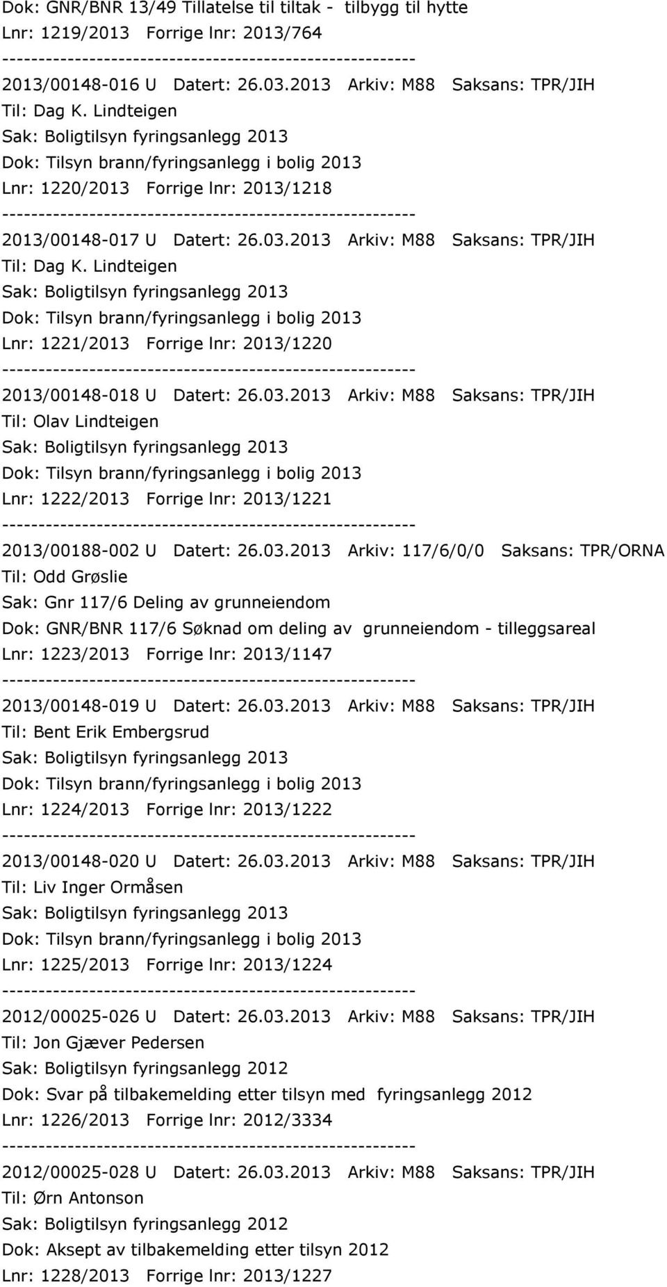 2013 Arkiv: M88 Saksans: TPR/JIH Til: Dag K.