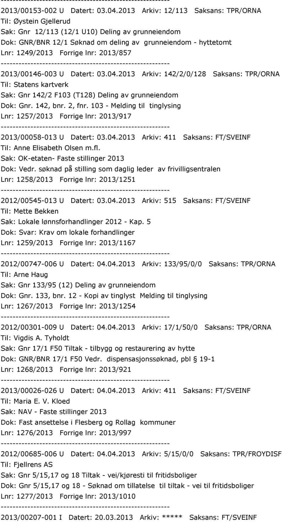 lnr: 2013/857 2013/00146-003 U Datert: 03.04.2013 Arkiv: 142/2/0/128 Saksans: TPR/ORNA Til: Statens kartverk Sak: Gnr 142/2 F103 (T128) Deling av grunneiendom Dok: Gnr. 142, bnr. 2, fnr.