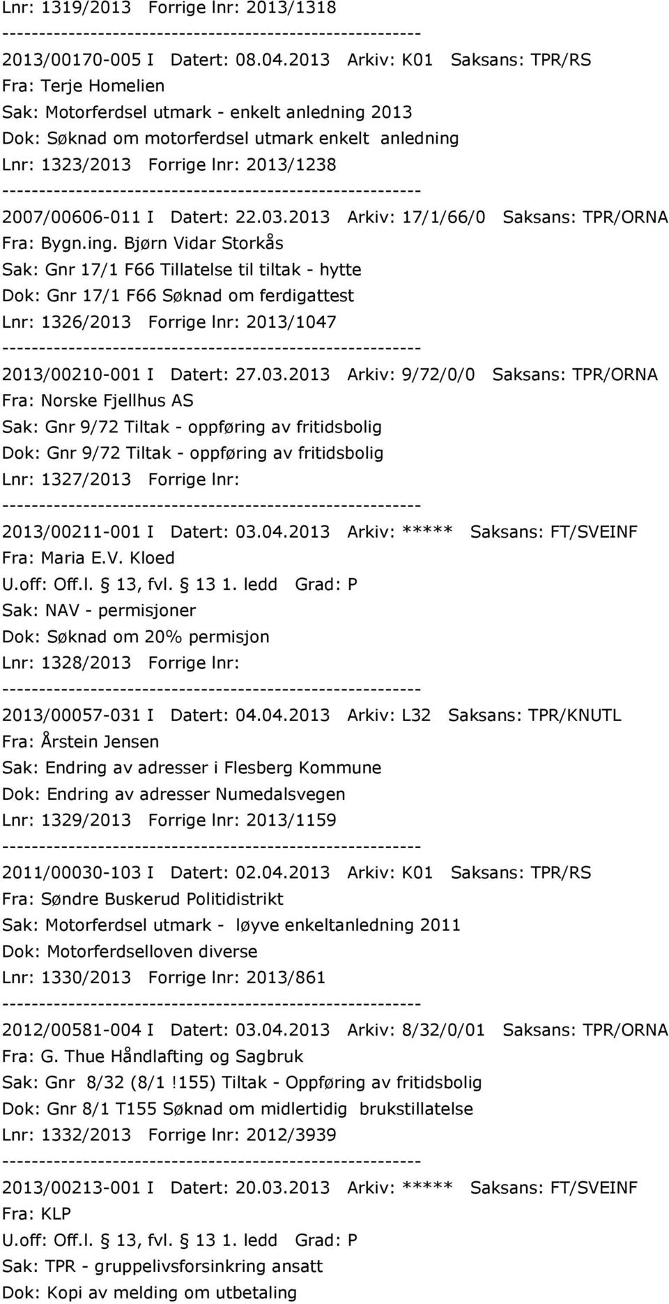 2007/00606-011 I Datert: 22.03.2013 Arkiv: 17/1/66/0 Saksans: TPR/ORNA Fra: Bygn.ing.