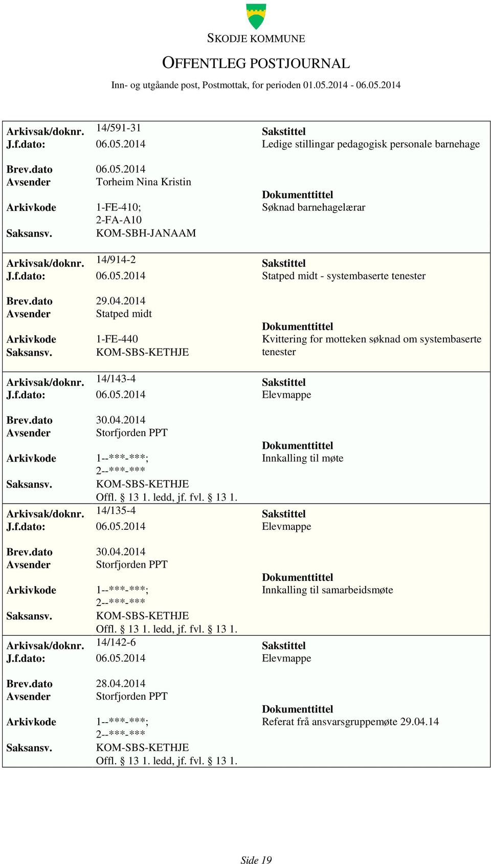 2014 Avsender Statped midt 1-FE-440 Kvittering for motteken søknad om systembaserte KOM-SBS-KETHJE tenester Arkivsak/doknr. 14/143-4 Sakstittel J.f.dato: 06.05.