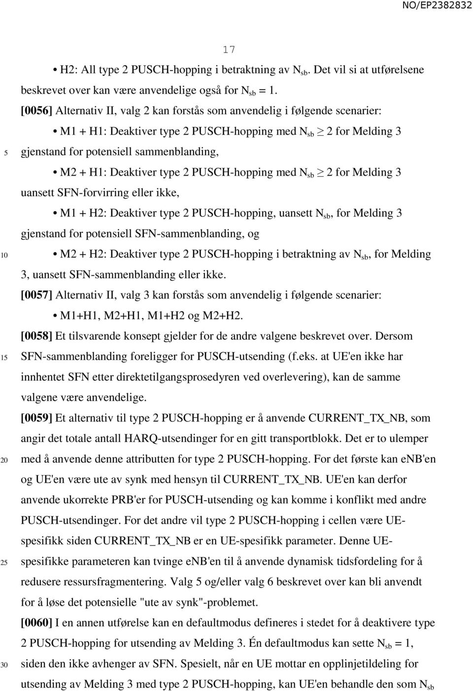 Deaktiver type 2 PUSCH-hopping med N sb 2 for Melding 3 uansett SFN-forvirring eller ikke, M1 + H2: Deaktiver type 2 PUSCH-hopping, uansett N sb, for Melding 3 gjenstand for potensiell