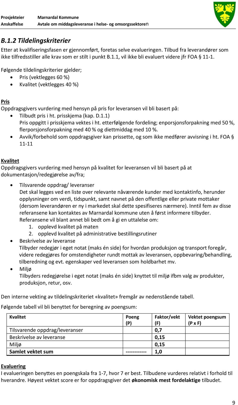 prisskjema (kap. D.1.1) Pris oppgitt i prisskjema vektes i ht. etterfølgende fordeling; enporsjonsforpakning med 50 %, flerporsjonsforpakning med 40 % og diettmiddag med 10 %.