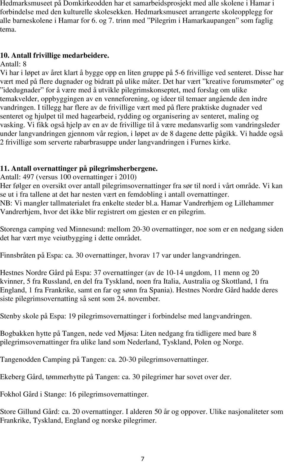 Antall: 8 Vi har i løpet av året klart å bygge opp en liten gruppe på 5-6 frivillige ved senteret. Disse har vært med på flere dugnader og bidratt på ulike måter.