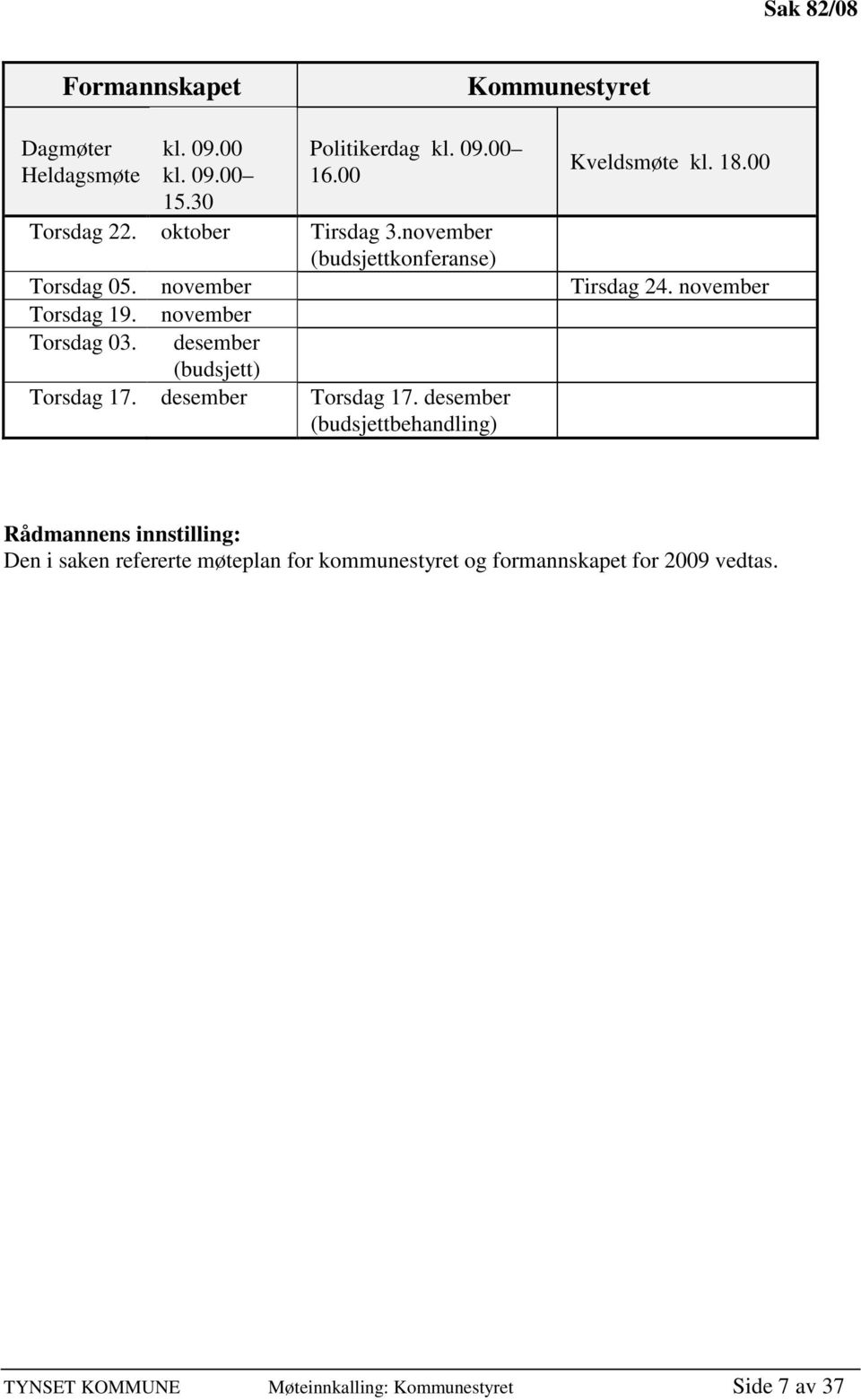 Torsdag 03. november desember (budsjett) Torsdag 17. desember Torsdag 17.