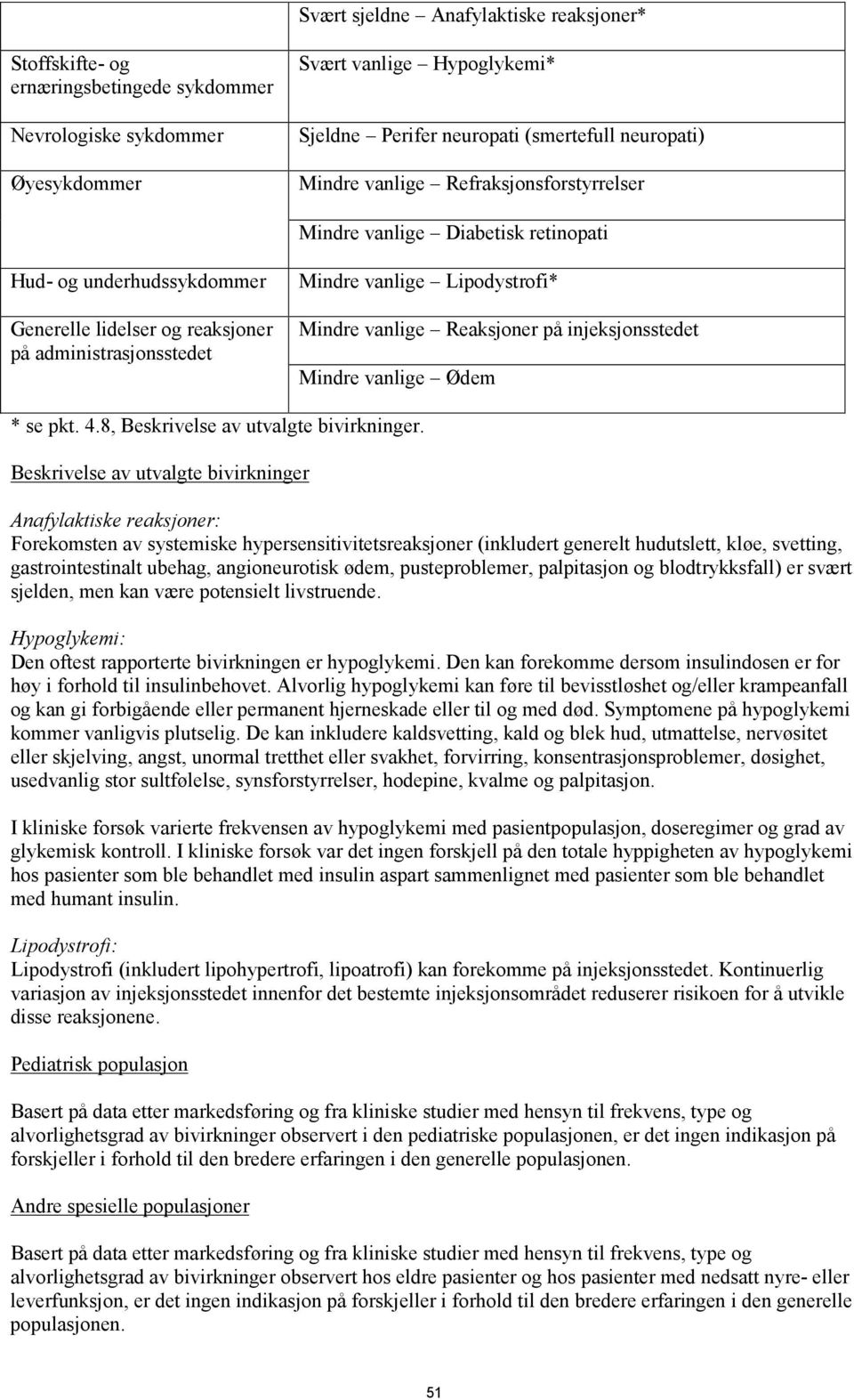 vanlige Reaksjoner på injeksjonsstedet Mindre vanlige Ødem * se pkt. 4.8, Beskrivelse av utvalgte bivirkninger.