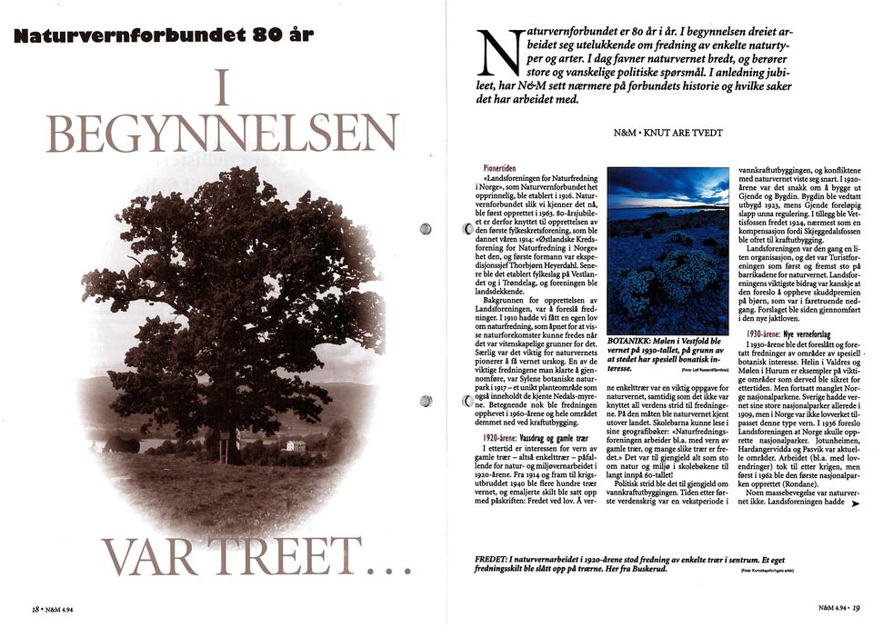 BEGYNNELSEN N&M KNUT ARE TVEDT ( Ponertden «Landsforenngen for Naturfrednng Norge», som Naturvernforbundet het opprnnelg, ble etablert 1916.