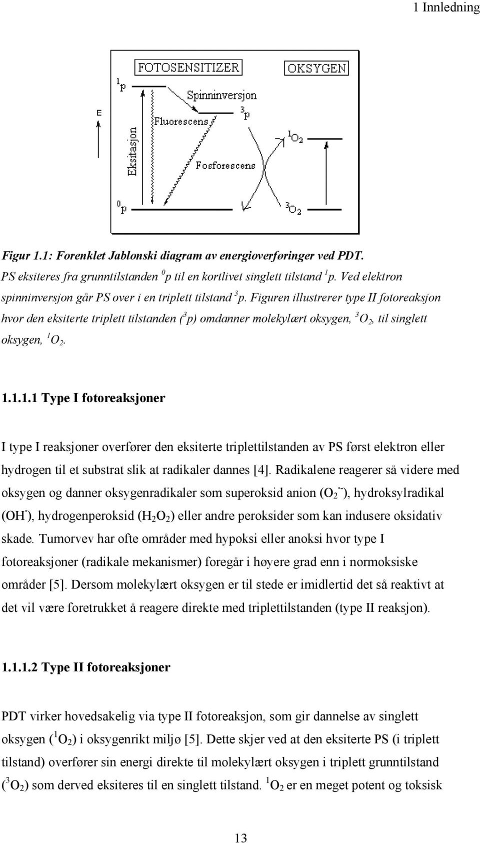 Figuren illustrerer type II fotoreaksjon hvor den eksiterte triplett tilstanden ( 3 p) omdanner molekylært oksygen, 3 O 2, til singlett oksygen, 1 