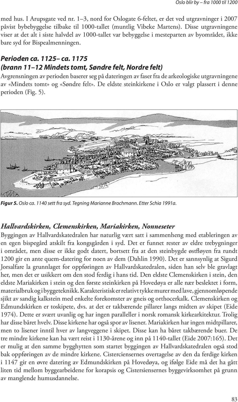 1175 (brann 11 12 Mindets tomt, Søndre felt, Nordre felt) Avgrensningen av perioden baserer seg på dateringen av faser fra de arkeologiske utgravningene av «Mindets tomt» og «Søndre felt».