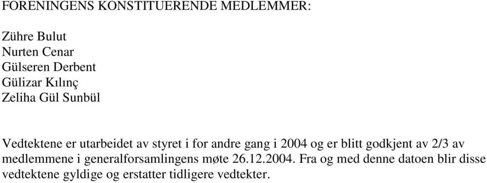 i 2004 og er blitt godkjent av 2/3 av medlemmene i generalforsamlingens møte 26.12.