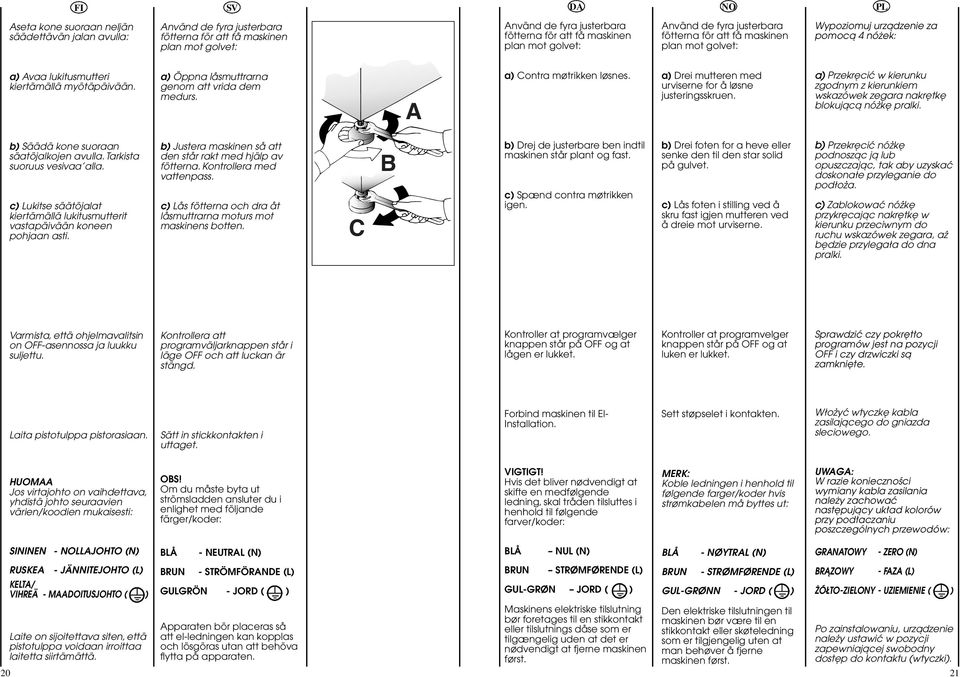 a) Öppna låsmuttrarna genom att vrida dem medurs. A a) Contra møtrikken løsnes. a) Drei mutteren med urviserne for å løsne justeringsskruen.