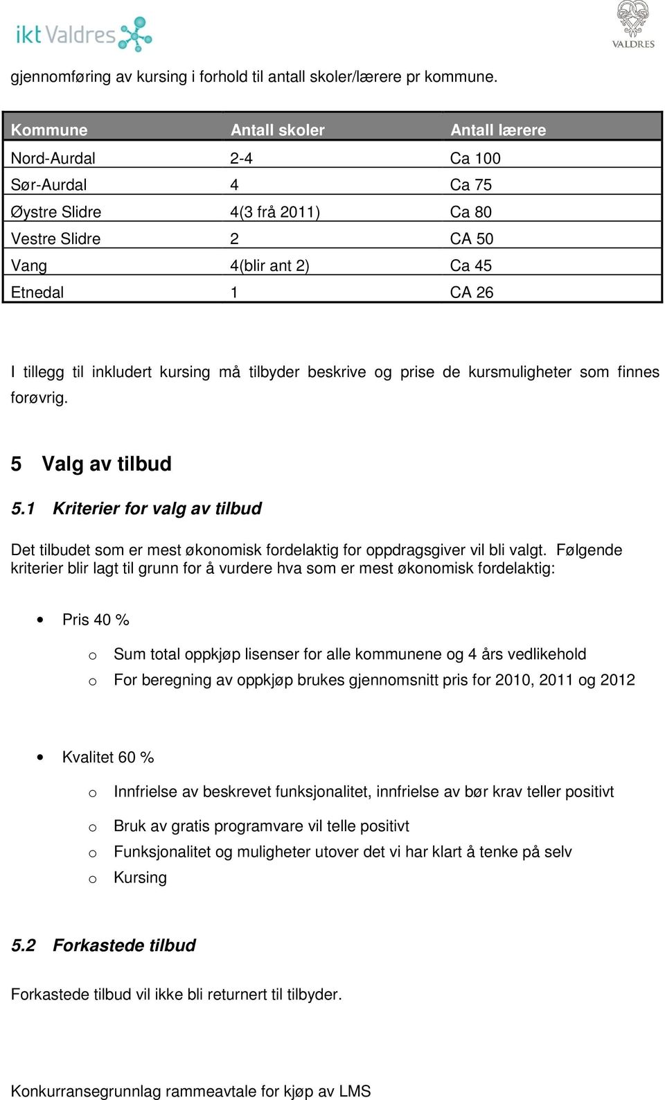 kursing må tilbyder beskrive og prise de kursmuligheter som finnes forøvrig. 5 Valg av tilbud 5.