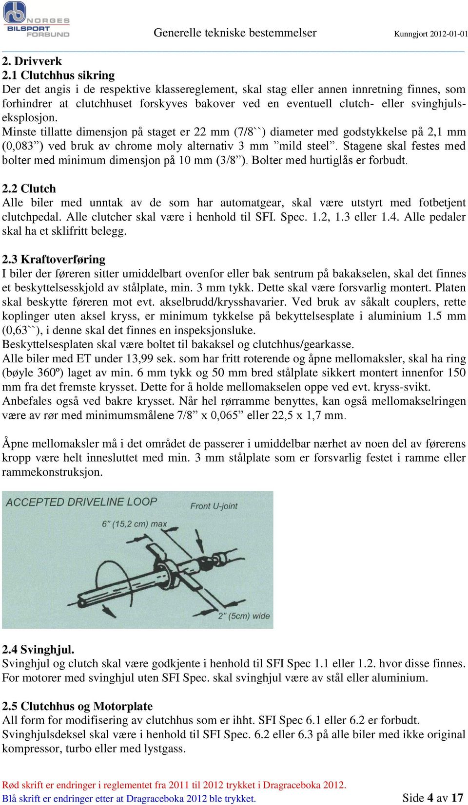 svinghjulseksplosjon. Minste tillatte dimensjon på staget er 22 mm (7/8``) diameter med godstykkelse på 2,1 mm (0,083 ) ved bruk av chrome moly alternativ 3 mm mild steel.