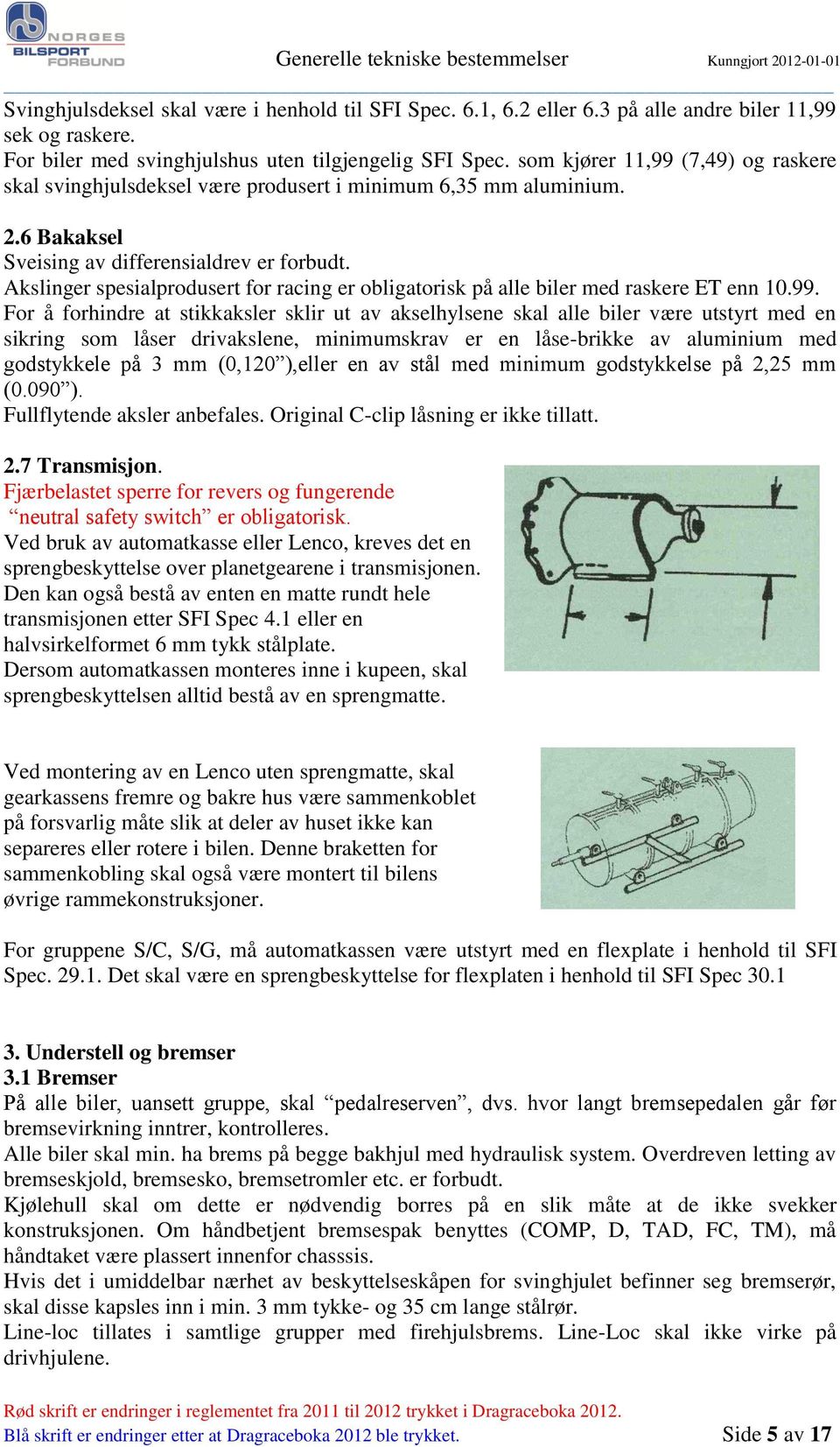 Akslinger spesialprodusert for racing er obligatorisk på alle biler med raskere ET enn 10.99.